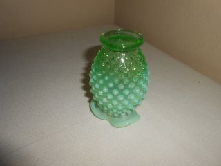 Vintage Fenton Green Opalescent Hobnail Art Glass Vase 5