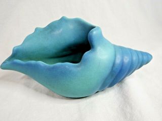 Vintage Van Briggle Art Pottery Ming Blue Conch Shell Vase/planter 8 1/2 " Long