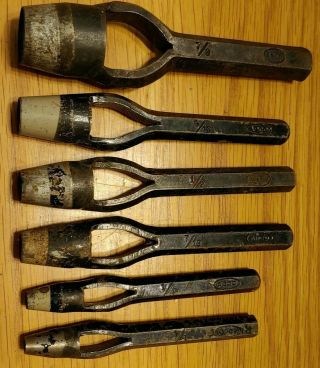 Vintage Adco Leather Hole Punch Tools - Set Of 6 - 7/8 9/16 1/2 7/16 1/4 1/4