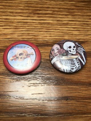 2 Vintage 1983 Grateful Dead Rock Music Concert Small Pins Skeleton Lapel