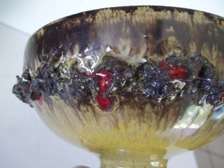 Vintage Glit Iceland Lava Rock Drip Glaze Art Pottery Compote Footed Bowl Vase