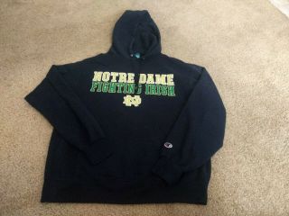 Vtg 90s Champion Ncaa Notre Dame Logo Hoodie Sweatshirt Blue Mens Medium