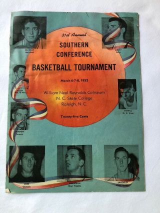 Vtg 1952 Southern Conference Tournament Basketball Program Nc State Duke Clemson