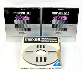 2 Maxell Xli 35 - 180b 10.  5 " Reel To Reel Tapes & 1 Maxell Mr - 10 Take Up Reel