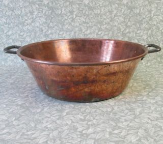 Stamped Vintage French 15 " Copper Jam Pan 1.  4kg Cook Pot Bowl Iron Handles 10l