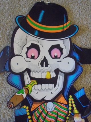 Vintage Beistle Dapper Halloween Die Cut Jointed Skeleton Derby Cigar Gold Toorh 2