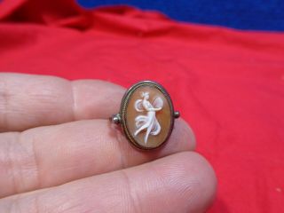 Estate Jewelry.  Vintage Silver & Carved Cameo Ring.  Size 5.  Box - L