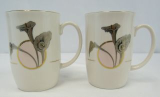 Vintage Otagiri " Calla Lily " Set Of 2 Porcelain Coffee Mug Cups