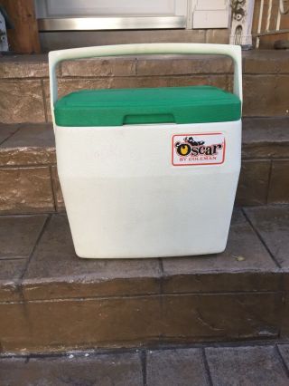 Vintage Oscar Cooler By Coleman 5274 16qt.  White With Green Lid