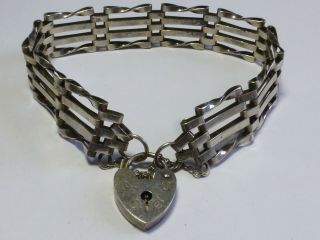 Vintage 925 Sterling Silver Charm Bar Gate Bracelet Heart Clasp 15g 7 " Bg3