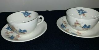 (set Of 2) Vintage Homer Laughlin Bluebird China Cups And Saucers