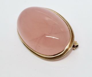 A Lovely Large 9ct 375 Yellow Gold Vintage Rose Quartz Brooch Pendant 12881