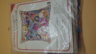 Vintage Bucilla Crewel Embroidery Kit Decorator Pillow Multi Fleur 8687 Mip