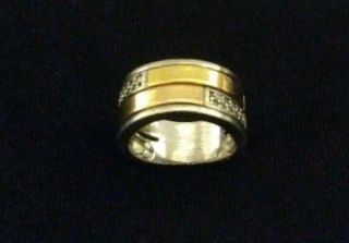 Vintage Handcrafted Sterling Silver 18k Gold & Diamond Ring) Band