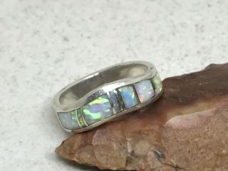 Vintage Navajo Tom Sam Sterling Silver Opal Inlay Band Ring (sz 6.  25)