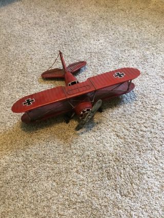 Vintage Style Metal Bi - Plane Red Barron Military Aircraft Model Airplane Decor