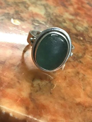 925 Solid Sterling Silver Green Moonstone Vintage Ring Size S Detailed