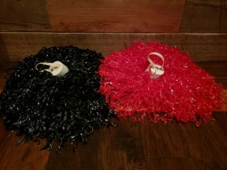 Vintage 1980s Large Black And Red Cheerleader Pom Poms