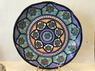 15” Talavera Plate Platter Charger Vtg Mexican Pottery Folk Art Hand Painted