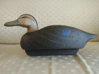 Hand - Carved Black Duck Decoy Signed Lavan 2005