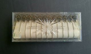 Vintage Set Of 12 Mid Century Shower Hooks Rings,  Art Deco Flowers - Box