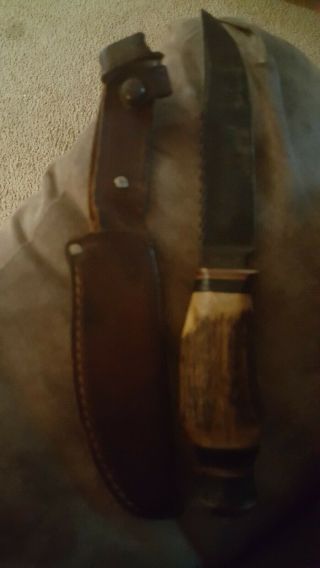 Vintage Stag Handled L.  L Bean Hunting Knife W/ Sheath
