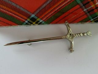 Vintage Signed Db Scotland Scottish Celtic Silver Broad Sword Brooch Kilt Pin