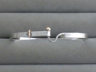 Vtg Estate Sterling Silver 14k Gold Latch Hook Bangle Bracelet Modernist Classic