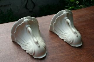 Pair Vintage Swans Wall Pockets Vases Art Deco Style Ceramic Delicate White