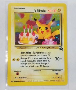 1 Vintage Pokemon Card Black Star Promo Holo Birthday Pikachu 24 Nm/lp