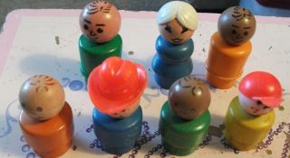 Vintage Fisher Price 7 Wooden Little People