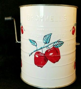 Vintage Bromwells Flour Sifter Metal Red Apples 3 Cups Farmhouse Chic