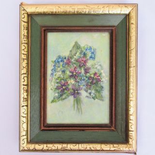 Vintage Small Flower Painting Oil Framed 8 " X 10 " Square Purple Floral Green