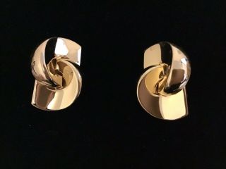 Vintage Christian Dior Signed Clip On Gold Tone Swirl Earrings