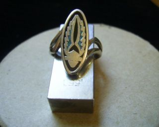 Vintage Sterling Silver Turquoise Inlay Wings Design Ring