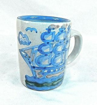 M.  A.  Hadley Signed Vintage Sailing Ship,  " Low Tide ",  4 " High Cup White & Blue