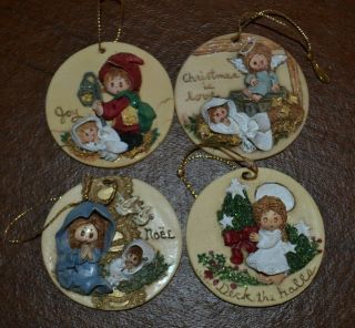 Vintage La Berge Christmas Ornaments,  Set Of 4 Resin Raised Relief,  2 In
