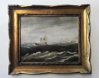 Vintage Print Ship Ocean Storm Clipper Turner Mfg Chicago Usa Gold Frame Glass