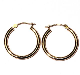 14k Yellow Gold Ladies Hollow Hoop Earrings 1g Estate Womens Vintage