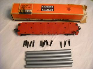 Vintage Lionel Red Pipe Car 6511 With Pipes & Stakes