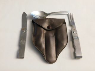 Vintage Boy Scout Set With Pouch Containing Knife Fork Spoon Imperial Stainless