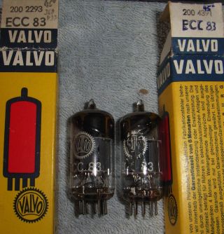 Valvo ECC83 matched pair 45° decl.  getter vacuum tubes (=12AX7) Hamburg factory 5