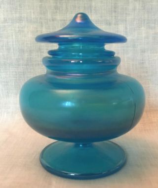 Vintage Fenton? Blue Stretch Glass Bath Salts Jar Pomade W/lid Vanity