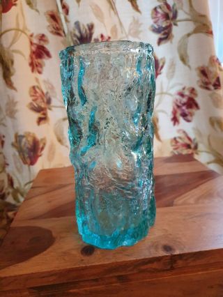 LARGE VINTAGE 1960S ICE BLUE ART GLASS VASE Whitefriars - Baxter style - 8 
