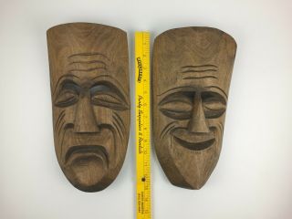 Vintage Hand Carved Wood Comedy Tragedy Drama Tiki Theater Masks Wall Hangings 5