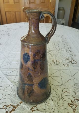 Vintage Stoneware Studio Pottery Decanter Bottle Handle Sgraffito Sunflowers 3