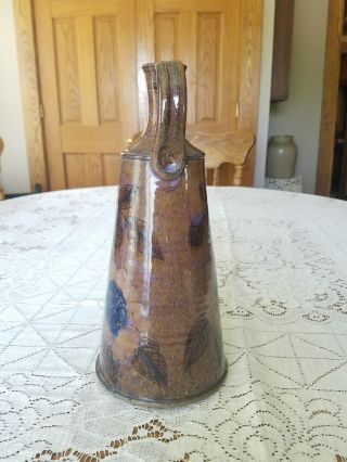 Vintage Stoneware Studio Pottery Decanter Bottle Handle Sgraffito Sunflowers 5