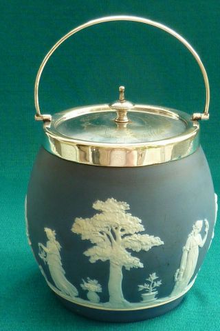 Lovely Vintage Wedgwood Cobalt Blue Jasperware 1870/1890 Biscuit Barrel