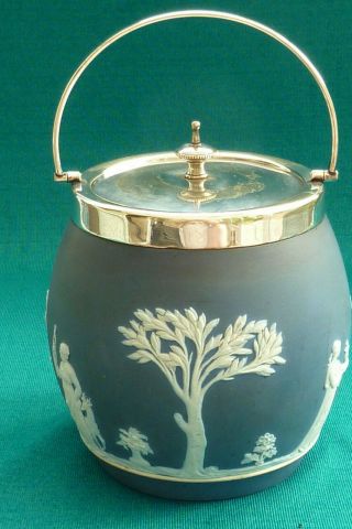 Lovely Vintage Wedgwood Cobalt Blue Jasperware 1870/1890 Biscuit Barrel 2