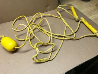 Vintage 1950s 2 Handle Water Ski Rope - Yellow With Float